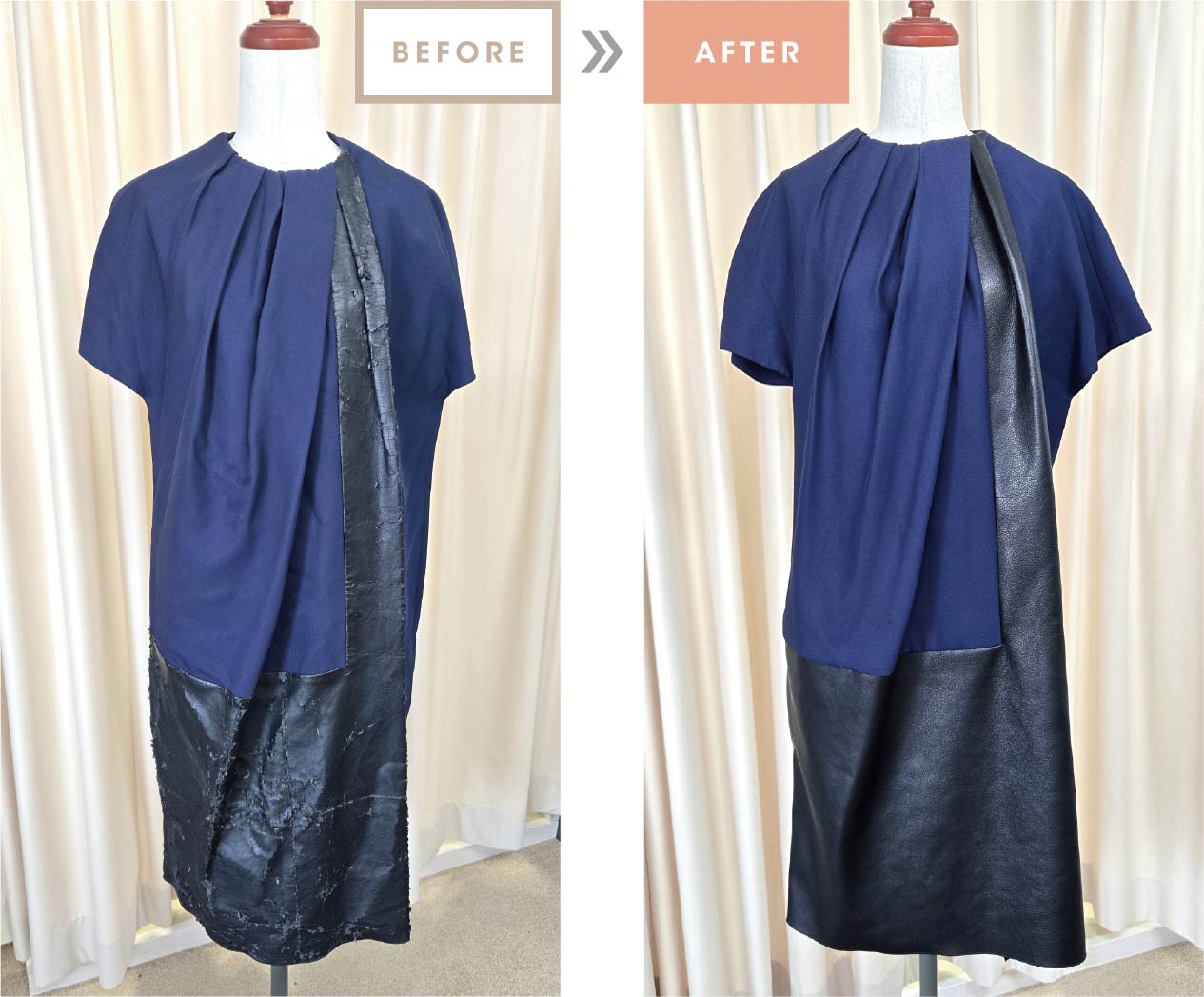 劣化した合皮ワンピースの仕立て直し